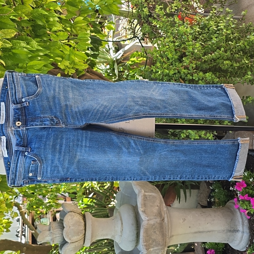 Pilcro Blue Ankle Cropped Slim Straight Jeans